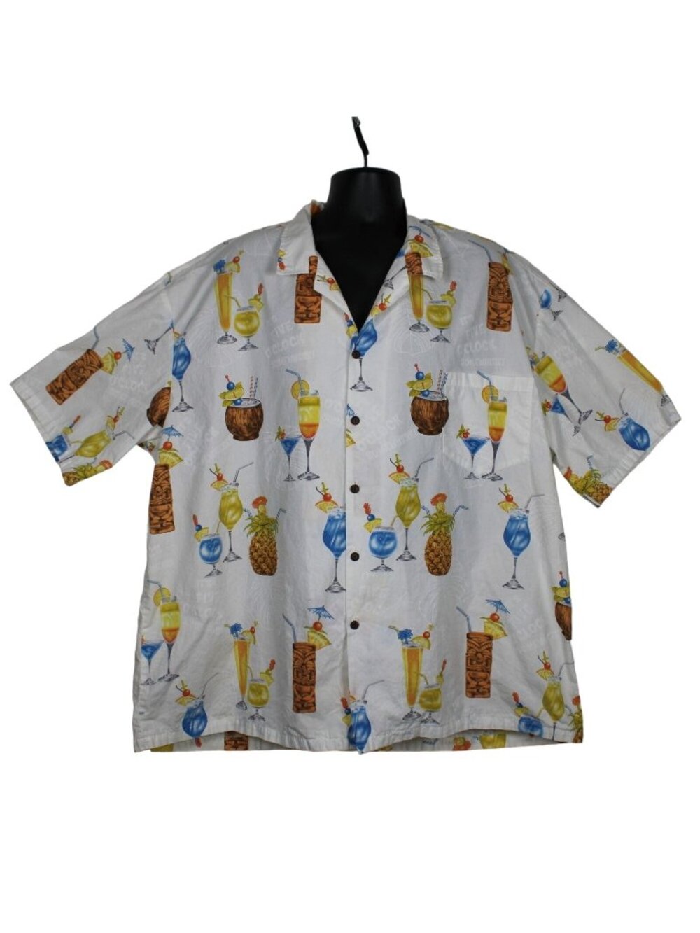 Pacific Legend Hawaiian Aloha Shirt Button Up Black Mens 4XL Tiki Cocktail Drink